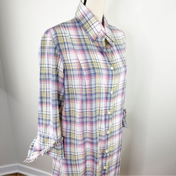 Bell by Alicia Bell Cotton Summer Plaid Shirtdress w/Ruffle Fold-over Cuffs 14 - Picture 2 of 13